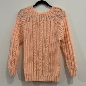 Vintage Hand Knit Cable Peach Sweater, 80s
